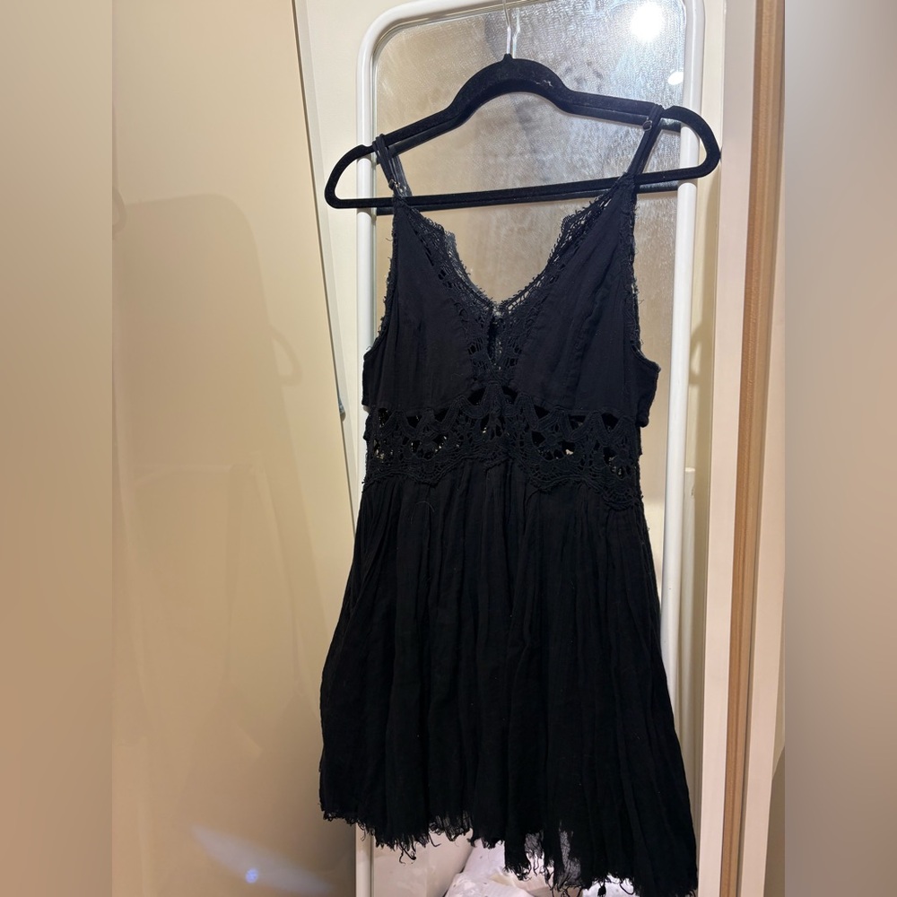 Free People Elegant Black Lace Mini Dress